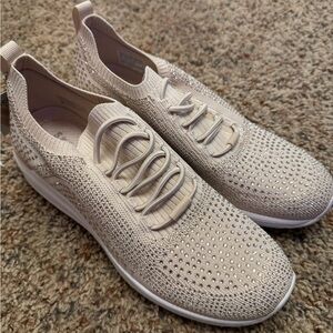 Women's Cream Knit Sneakers with Bling